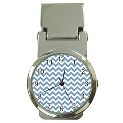 Blue And White Zigzag Money Clip With Watch by Zandiepants