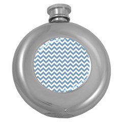 Blue And White Zigzag Hip Flask (round)