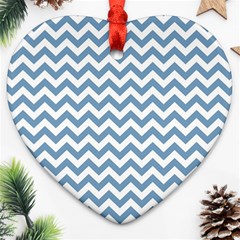 Blue And White Zigzag Heart Ornament (two Sides)