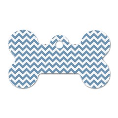 Blue And White Zigzag Dog Tag Bone (two Sided)