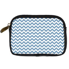 Blue And White Zigzag Digital Camera Leather Case by Zandiepants