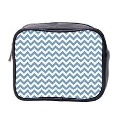 Blue And White Zigzag Mini Travel Toiletry Bag (two Sides)