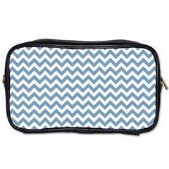 Blue And White Zigzag Travel Toiletry Bag (one Side) by Zandiepants