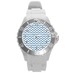 Blue And White Zigzag Plastic Sport Watch (large) by Zandiepants