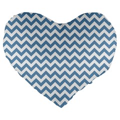 Blue And White Zigzag 19  Premium Heart Shape Cushion