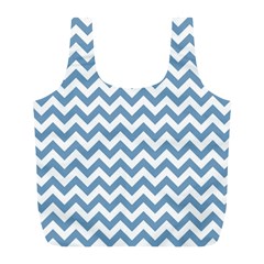 Blue And White Zigzag Reusable Bag (l) by Zandiepants