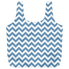 Blue And White Zigzag Reusable Bag (xl) by Zandiepants