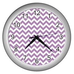 Lilac And White Zigzag Wall Clock (silver)