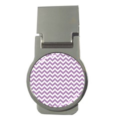 Lilac And White Zigzag Money Clip (round) by Zandiepants