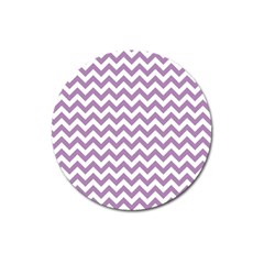 Lilac And White Zigzag Magnet 3  (round)