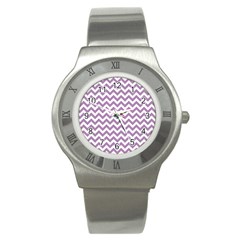 Lilac And White Zigzag Stainless Steel Watch (slim) by Zandiepants