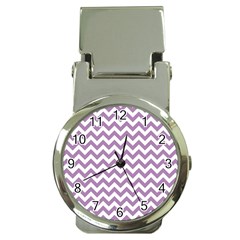 Lilac And White Zigzag Money Clip With Watch by Zandiepants