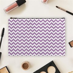 Lilac And White Zigzag Cosmetic Bag (large) by Zandiepants