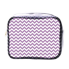 Lilac And White Zigzag Mini Travel Toiletry Bag (one Side) by Zandiepants