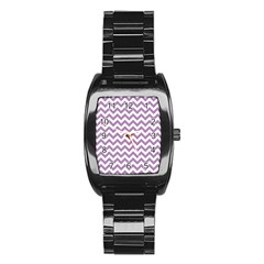 Lilac And White Zigzag Stainless Steel Barrel Watch by Zandiepants