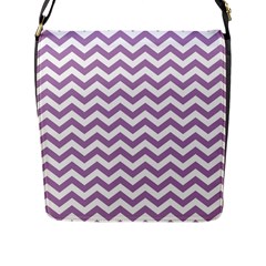 Lilac And White Zigzag Flap Closure Messenger Bag (large) by Zandiepants