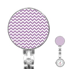 Lilac And White Zigzag Stainless Steel Nurses Watch by Zandiepants