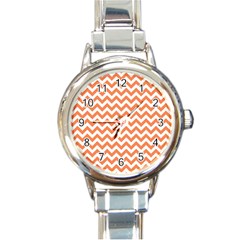 Orange And White Zigzag Round Italian Charm Watch by Zandiepants