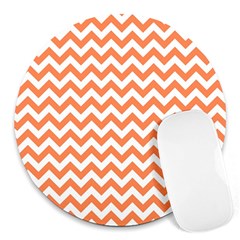 Orange And White Zigzag 8  Mouse Pad (round) by Zandiepants