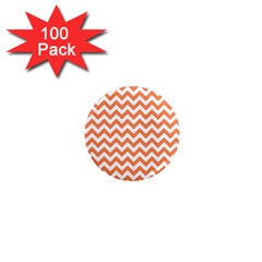 Orange And White Zigzag 1  Mini Button Magnet (100 Pack) by Zandiepants