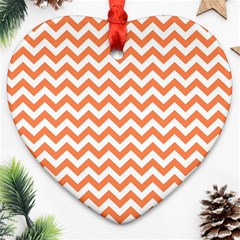 Orange And White Zigzag Heart Ornament (two Sides)