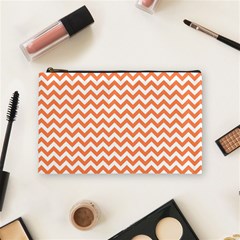 Orange And White Zigzag Cosmetic Bag (medium)