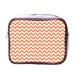 Orange And White Zigzag Mini Travel Toiletry Bag (one Side) by Zandiepants