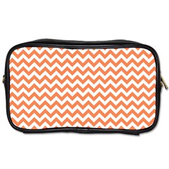 Orange And White Zigzag Travel Toiletry Bag (one Side) by Zandiepants