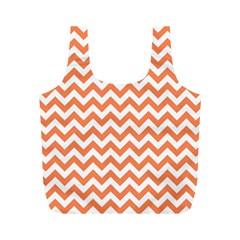 Orange And White Zigzag Reusable Bag (m) by Zandiepants