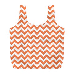 Orange And White Zigzag Reusable Bag (l) by Zandiepants