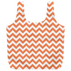 Orange And White Zigzag Reusable Bag (xl) by Zandiepants