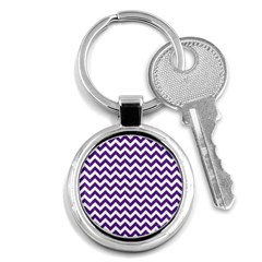 Purple And White Zigzag Pattern Key Chain (round) by Zandiepants