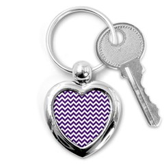 Purple And White Zigzag Pattern Key Chain (heart) by Zandiepants