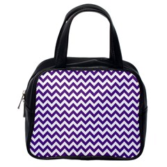 Purple And White Zigzag Pattern Classic Handbag (one Side) by Zandiepants