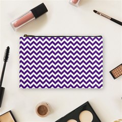 Purple And White Zigzag Pattern Cosmetic Bag (medium) by Zandiepants