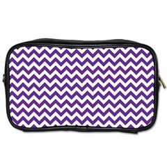 Purple And White Zigzag Pattern Travel Toiletry Bag (two Sides) by Zandiepants