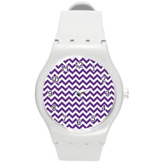 Purple And White Zigzag Pattern Plastic Sport Watch (medium) by Zandiepants