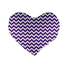 Purple And White Zigzag Pattern 16  Premium Heart Shape Cushion  by Zandiepants