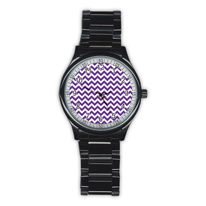 Purple And White Zigzag Pattern Sport Metal Watch (Black)