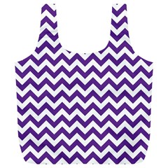 Purple And White Zigzag Pattern Reusable Bag (xl) by Zandiepants