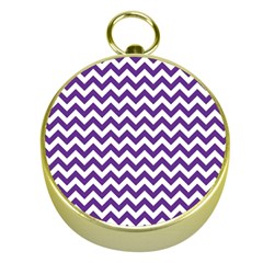 Purple And White Zigzag Pattern Gold Compass by Zandiepants