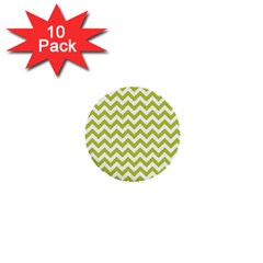 Spring Green And White Zigzag Pattern 1  Mini Button (10 Pack) by Zandiepants