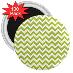 Spring Green And White Zigzag Pattern 3  Button Magnet (100 Pack) by Zandiepants