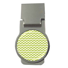 Spring Green And White Zigzag Pattern Money Clip (round) by Zandiepants