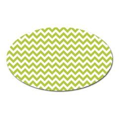 Spring Green And White Zigzag Pattern Magnet (oval) by Zandiepants