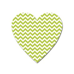 Spring Green And White Zigzag Pattern Magnet (heart) by Zandiepants