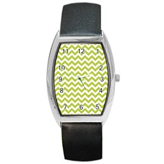 Spring Green And White Zigzag Pattern Tonneau Leather Watch by Zandiepants