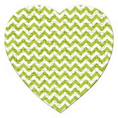 Spring Green And White Zigzag Pattern Jigsaw Puzzle (heart)