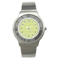 Spring Green And White Zigzag Pattern Stainless Steel Watch (slim) by Zandiepants