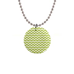 Spring Green And White Zigzag Pattern Button Necklace by Zandiepants